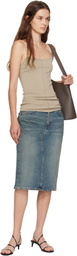 6397 Blue Faded Denim Midi Skirt