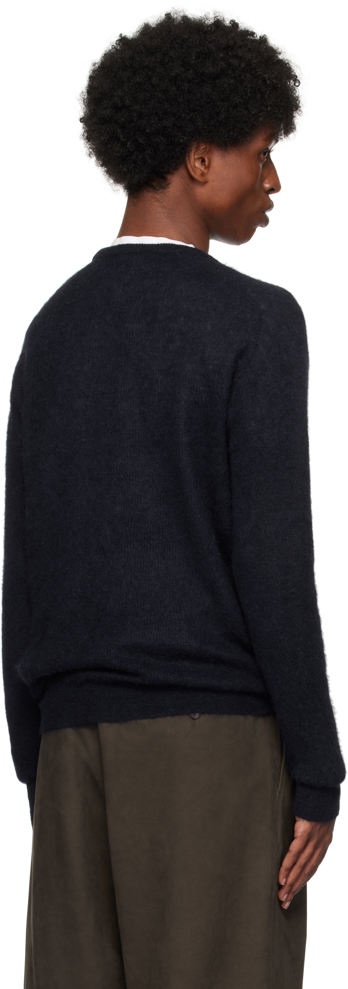 AURALEE Navy Baby Suri Alpaca Sheer Knit Sweater Auralee