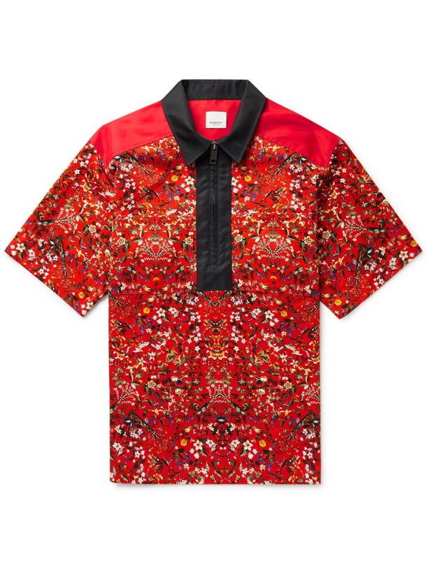 Photo: Burberry - Nylon-Trimmed Floral-Print Cotton-Twill Polo Shirt - Red