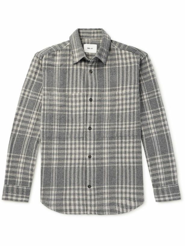 Photo: NN07 - Freddy 5292 Checked Cotton-Flannel Overshirt - Gray