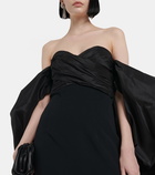 Carolina Herrera Off-shoulder hooded cape gown