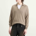 Auralee Men's Cashmere Silk Knit Skipper Polo in Khaki Brown