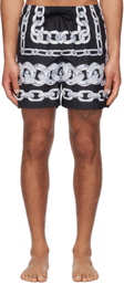 Versace Underwear Black & Gray Medusa Chains Swim Shorts
