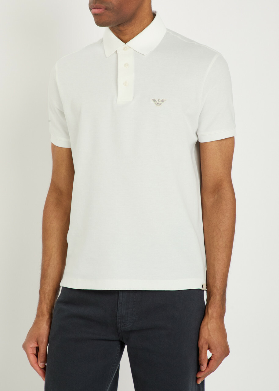 Emporio Armani Logo-embroidered Piqué Cotton Polo Shirt White
