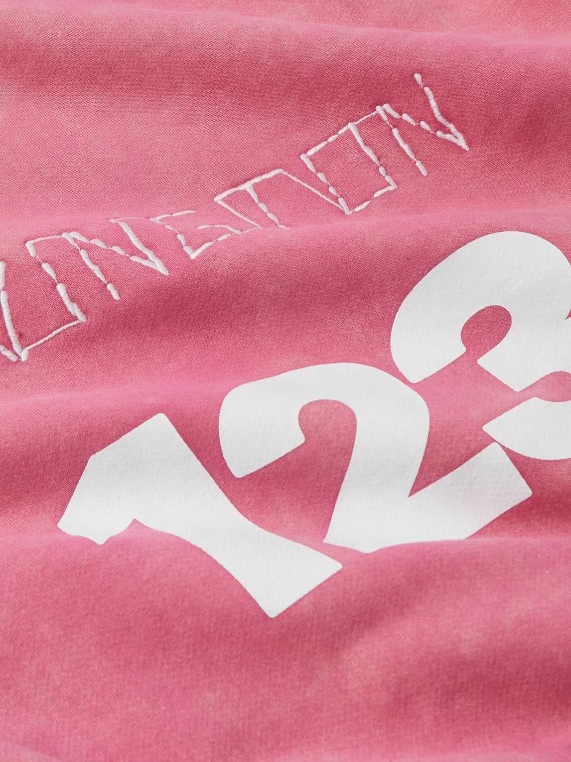 RRR123 - USO-123 Logo-Print Embroidered Cotton-Jersey Hoodie - Pink