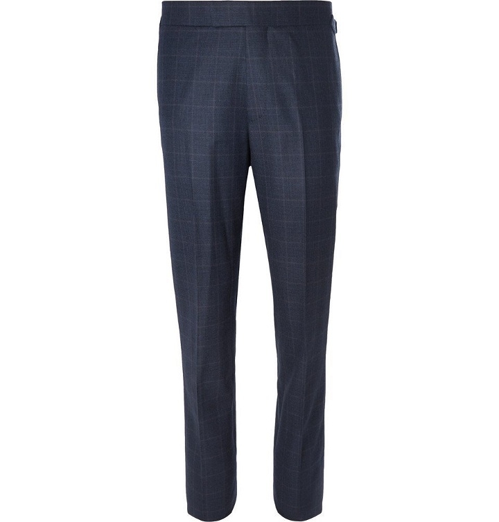 Photo: Kingsman - Navy Slim-Fit Prince of Wales Checked Wool Suit Trousers - Navy