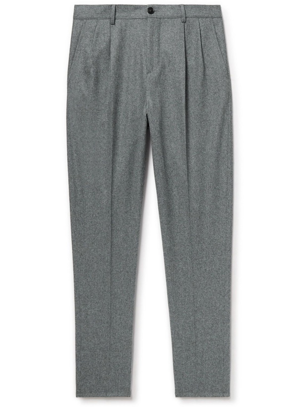 Photo: Brunello Cucinelli - Tapered Pleated Virgin Wool-Flannel Trousers - Gray