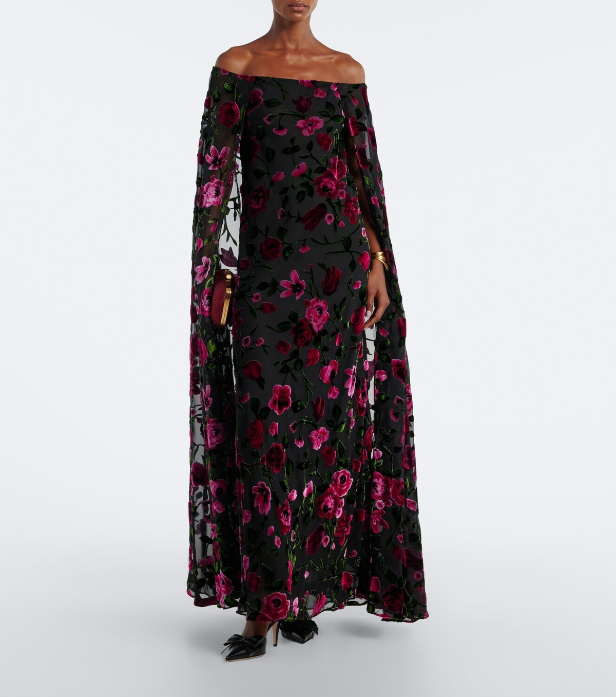 Rodarte Caped floral devoré velvet gown