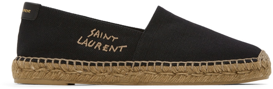 Photo: Saint Laurent Black Embroidered Logo Espadrilles