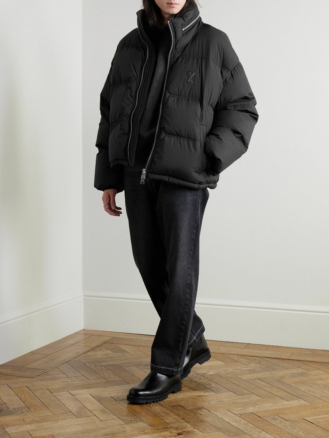 AMI PARIS - Logo-Appliquéd Quilted Shell Down Jacket - Black