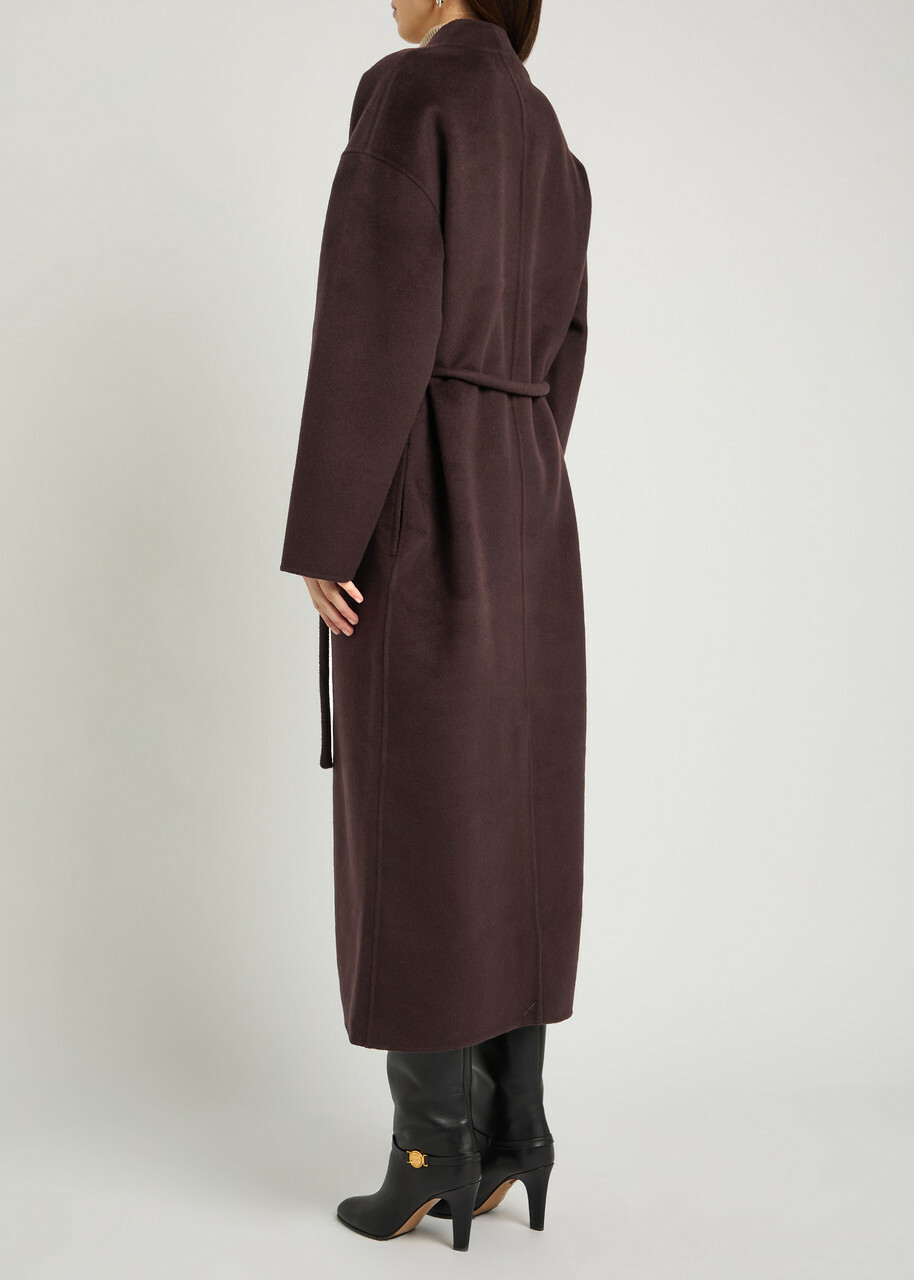 Anine Bing Hunter Belted Wool and Cashmere-blend Coat Dark Brown