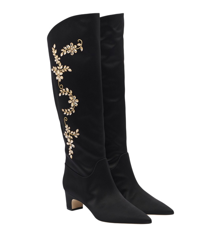 Photo: Manolo Blahnik Dispasa embellished satin knee-high boots
