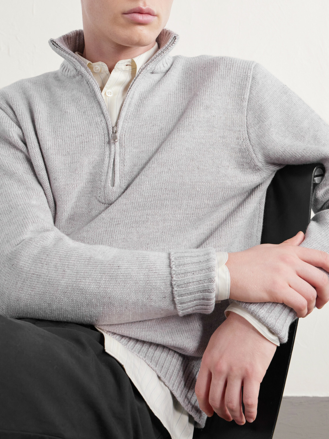 Inis Meáin - Wool and Linen-Blend Half-Zip Sweater - Gray