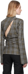 Jade Cropper Gray Plaid Long Sleeve T-Shirt