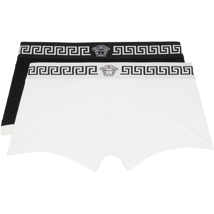 Photo: Versace Two-Pack White & Black Jersey Boxer Briefs