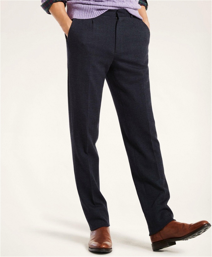 Photo: Brooks Brothers Men's Knit Herringbone Suit Trousers | Navy