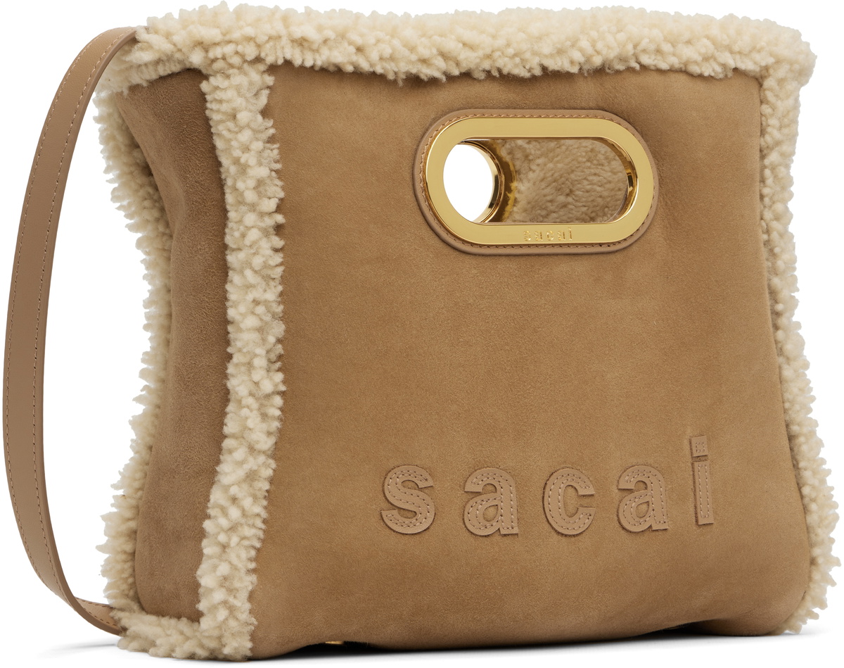 sacai Beige Shearling Small Shopper Bag