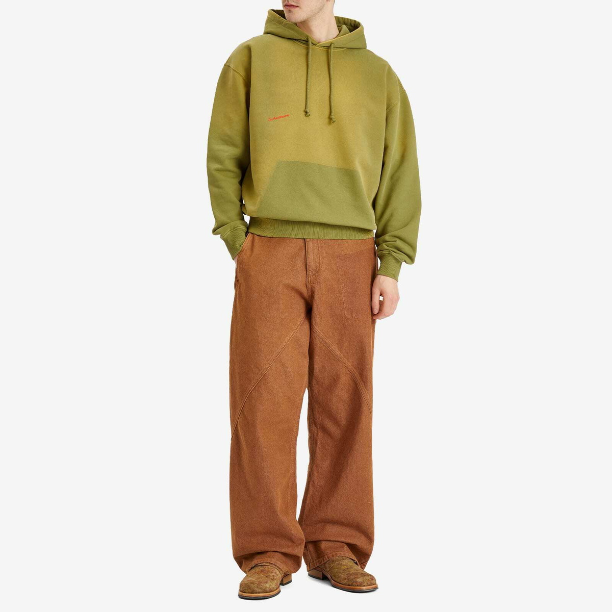 JW Anderson Men's Aged Logo Hoodie in Olive