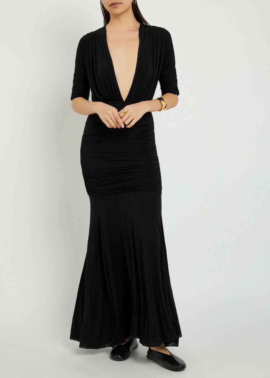Tove Yana Ruched Stretch-jersey Maxi Dress Black