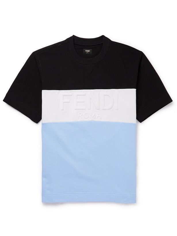 Photo: Fendi - Logo-Debossed Colour-Block Cotton-Jersey T-Shirt - Blue