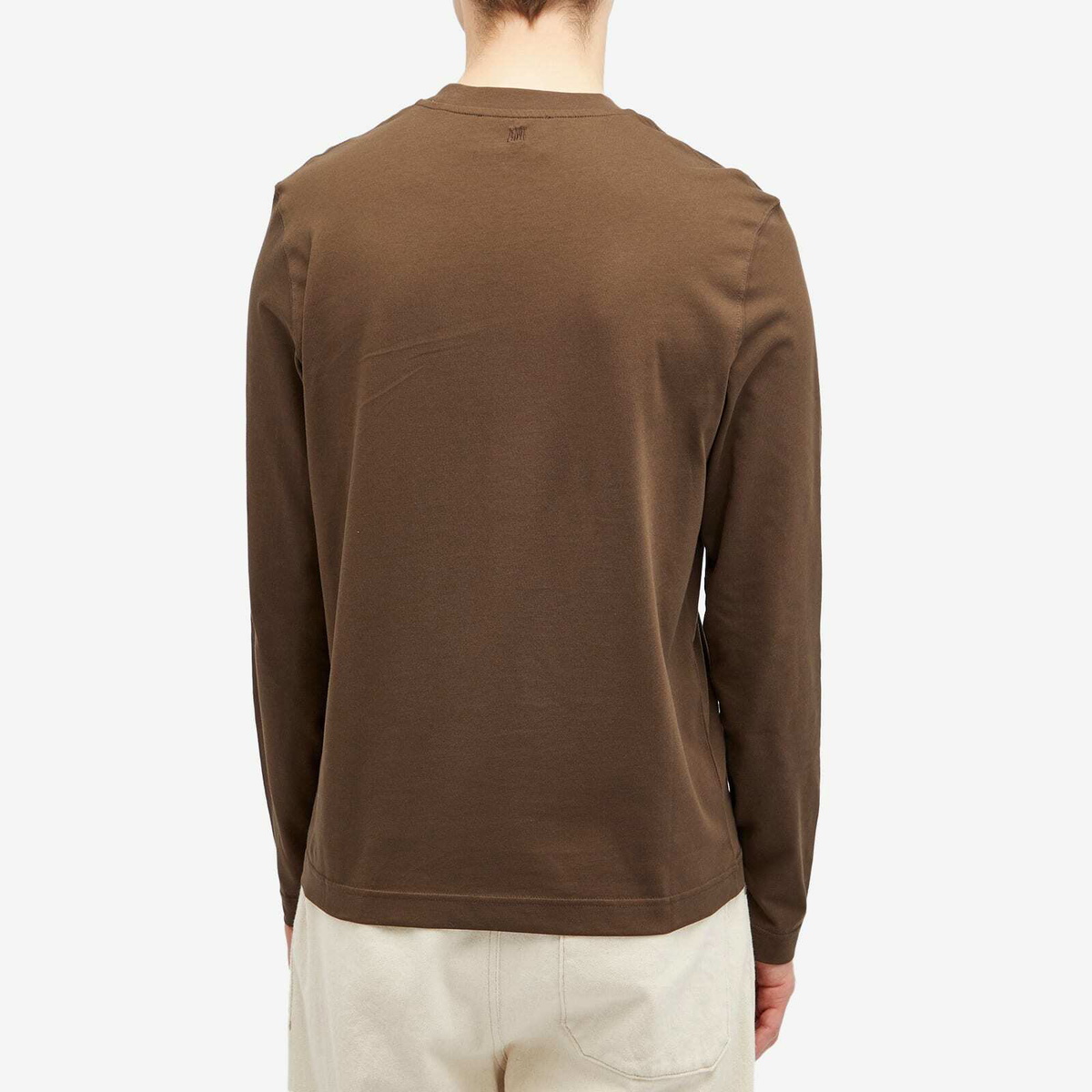 AMI Paris Men's Small A Heart Long Sleeve T-Shirt in Dark Coffee