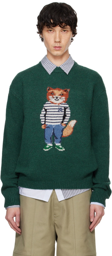Photo: Maison Kitsuné Green Dressed Fox Intarsia Sweater