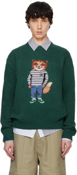 Maison Kitsuné Green Dressed Fox Intarsia Sweater