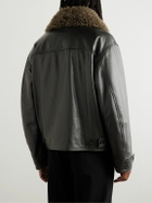 LEMAIRE - Shearling-Trimmed Textured-Leather Jacket - Brown