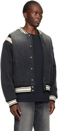 Rhude Black Lightning Varsity Denim Bomber Jacket