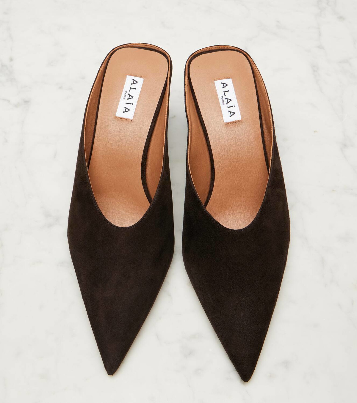 Alaïa Cube 75 suede wedge mules