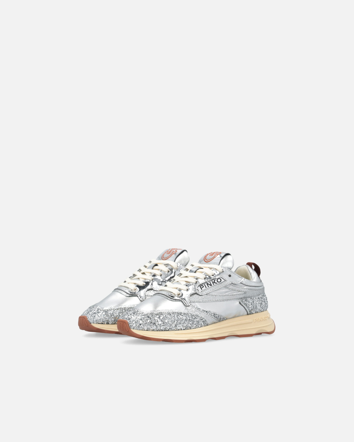 Pinko Silver Glittery Laminated Sneakers Silver