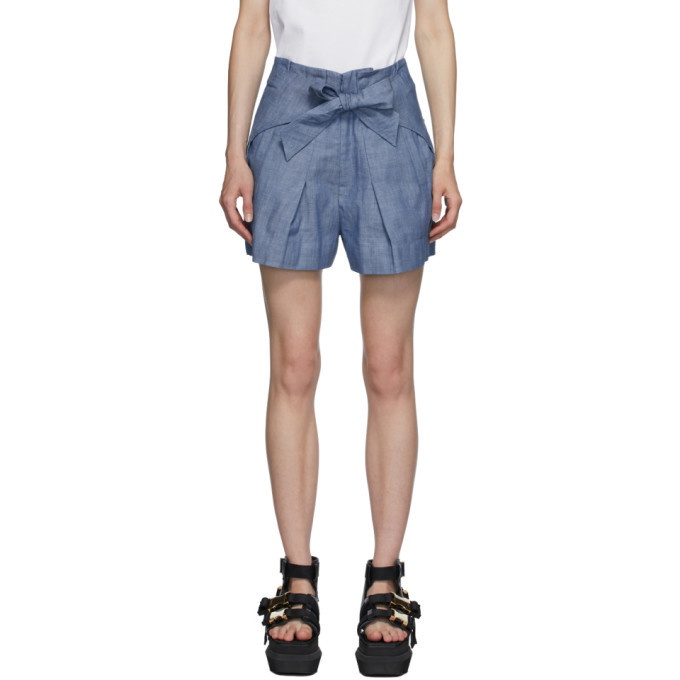 Photo: 3.1 Phillip Lim Blue Chambray Front Tie Shorts