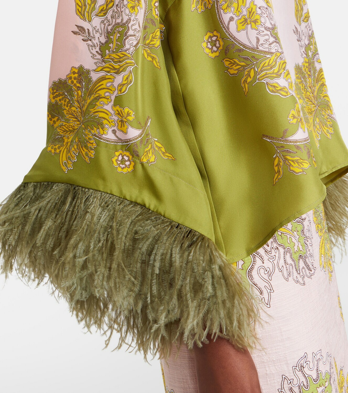 La DoubleJ Make An Exit feather-trimmed silk twill top