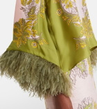 La DoubleJ Make An Exit feather-trimmed silk twill top