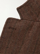 LARDINI - Unstructured Herringbone Wool-Blend Blazer - Brown