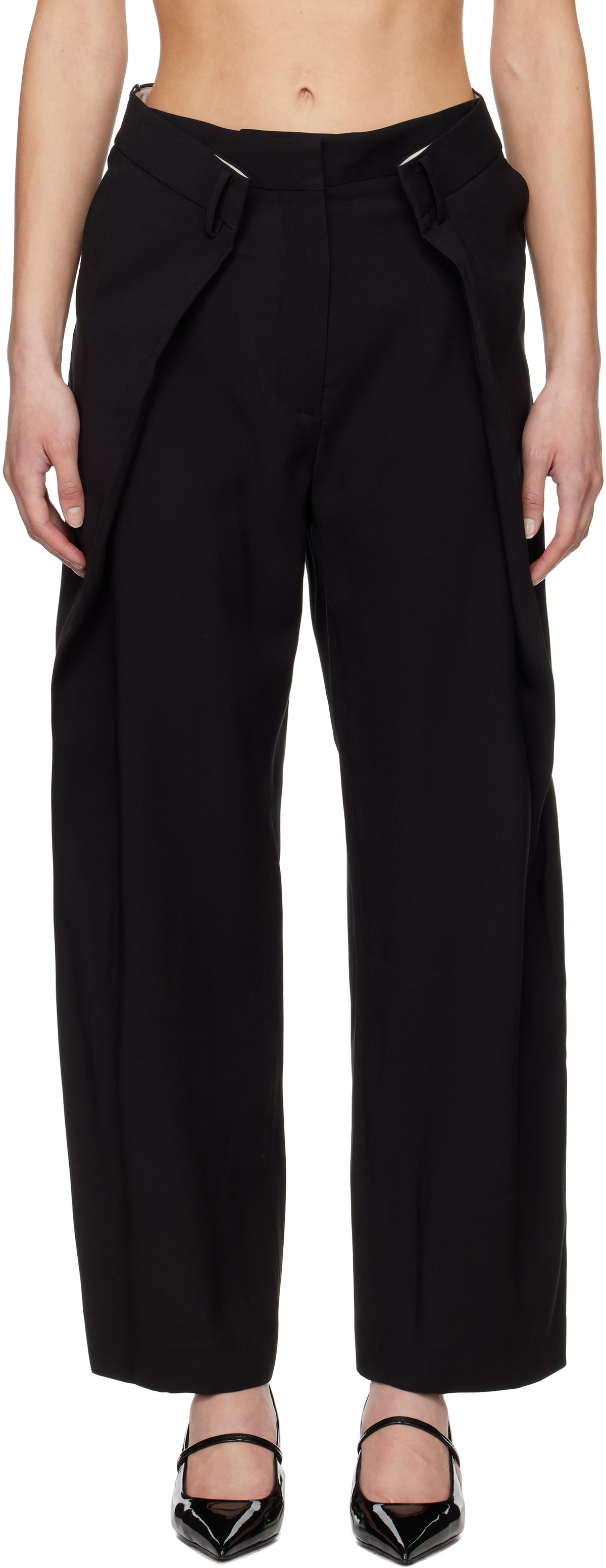 Rokh Black Pleated Wide Trousers