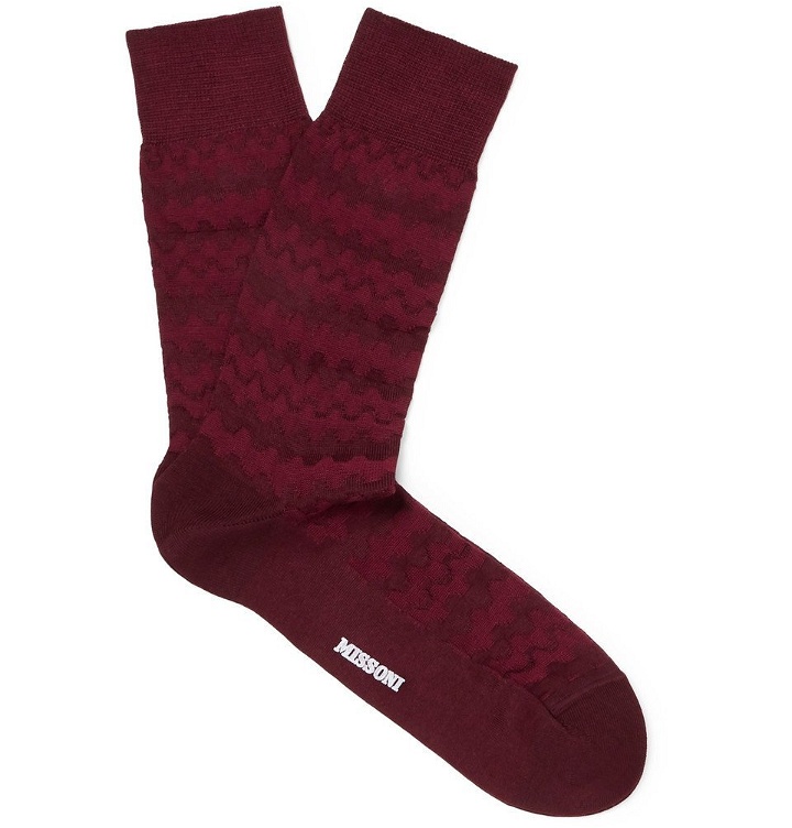 Photo: Missoni - Crochet-Knit Cotton-Blend Socks - Men - Burgundy