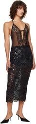 Versace Black Embroidered Lace-Trim Bodysuit