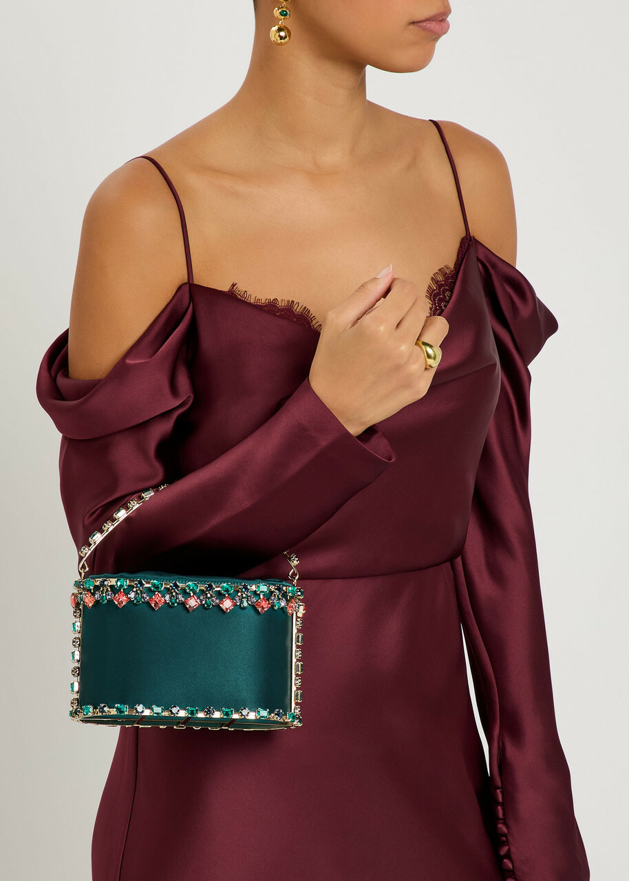 Rosantica Holli Buganville Crystal-embellished Satin top Handle bag - Teal - One Size