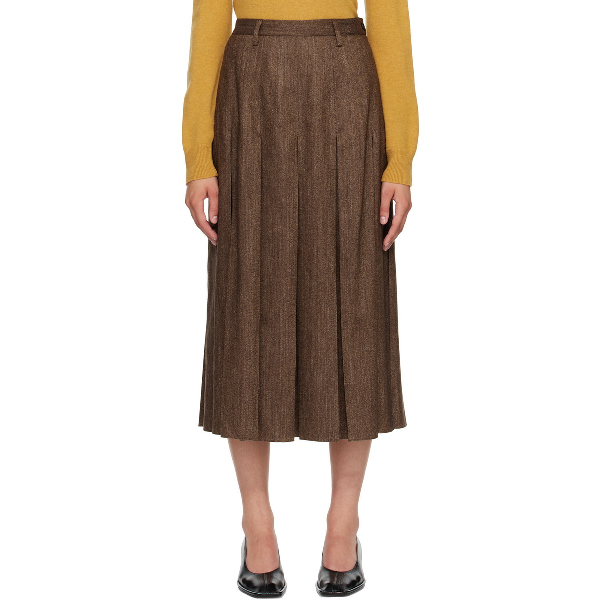 MM6 Maison Margiela Brown Mottled Wool Midi Skirt