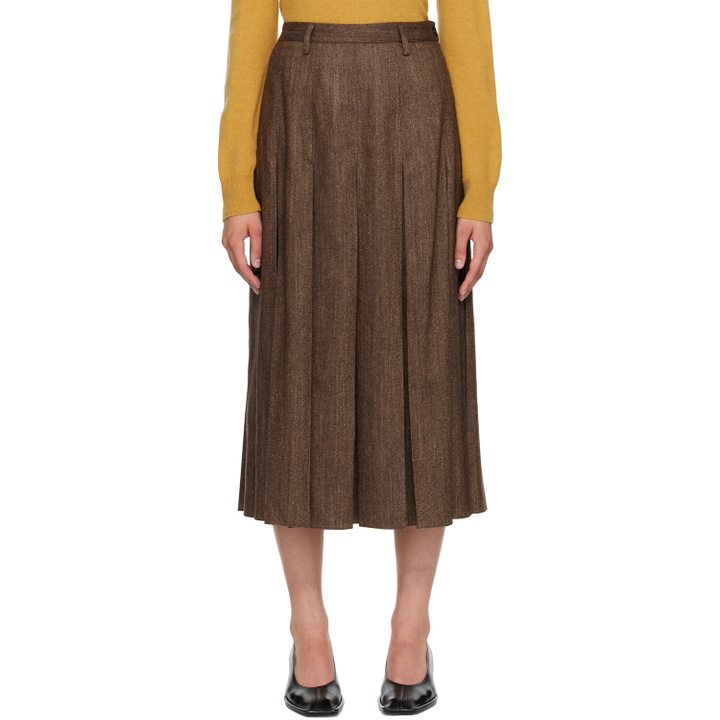 Photo: MM6 Maison Margiela Brown Mottled Wool Midi Skirt