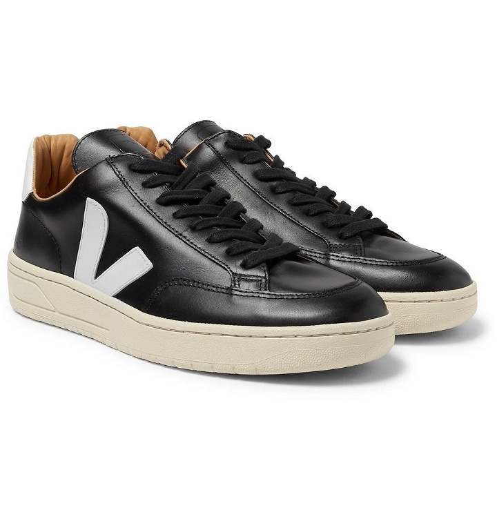 Photo: Veja - V-12 Bastille Rubber-Trimmed Leather Sneakers - Men - Black