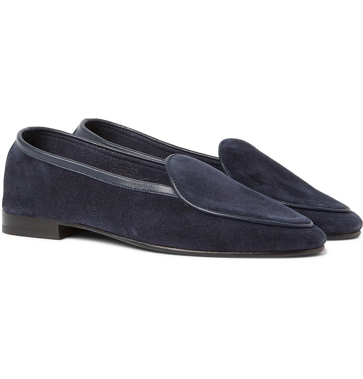 Photo: George Cleverley - Hampton Leather-Trimmed Suede Loafers - Blue