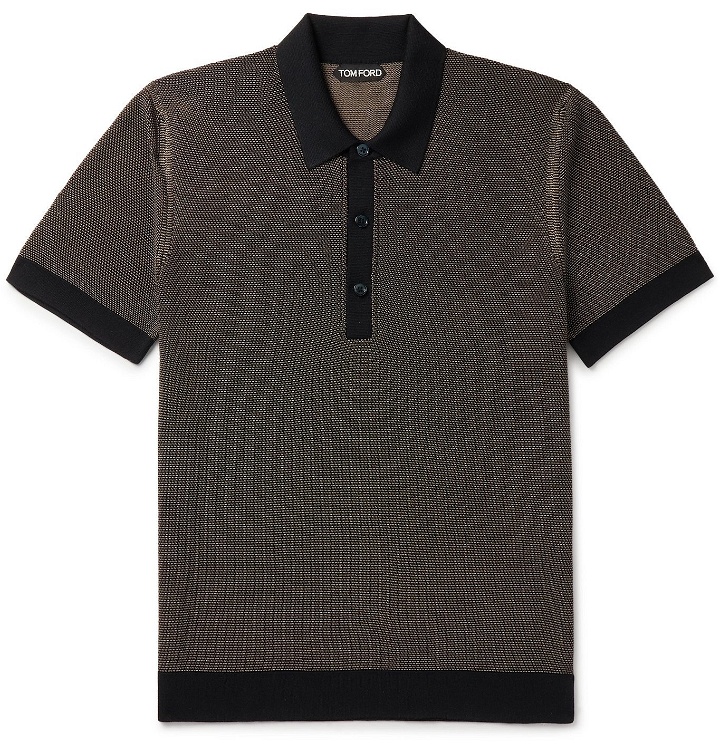 Photo: TOM FORD - Textured Silk and Cashmere-Blend Polo Shirt - Black