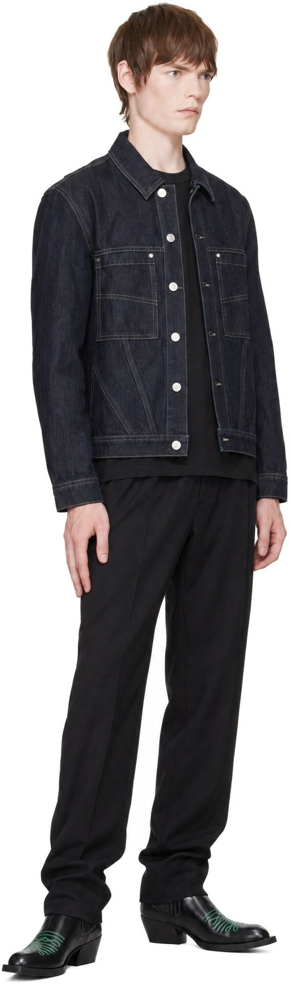 LGN Louis Gabriel Nouchi Navy Denim Trucker Jacket