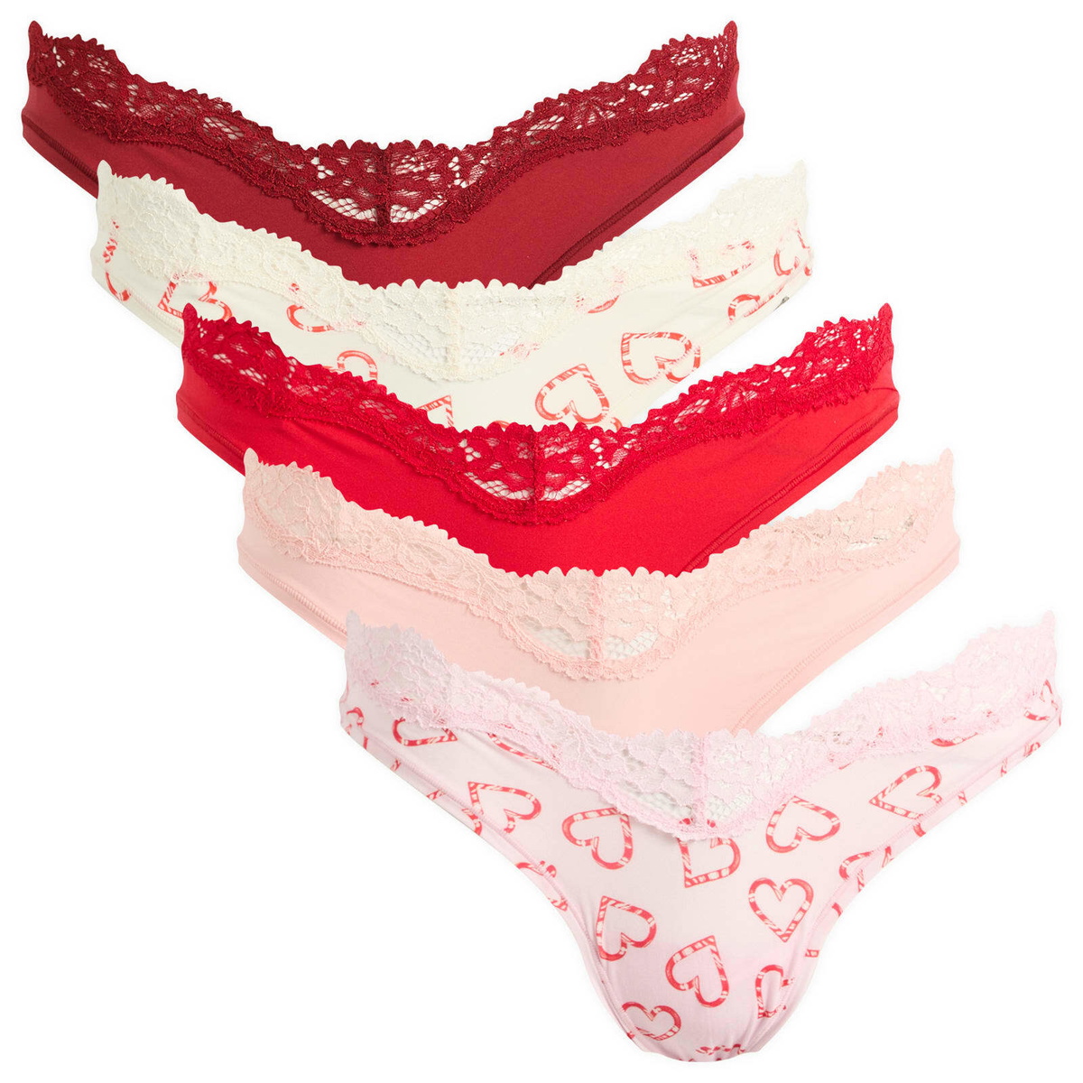 SKIMS Women's Fits Everybody Lace Dipped Thong 5 Pack in Candy Heart Multi