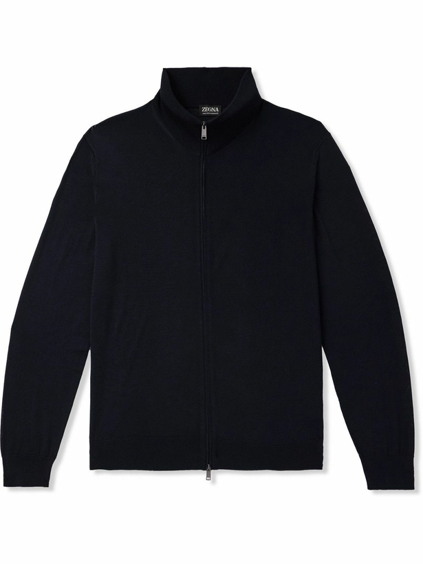 Photo: Zegna - Wool Zip-Up Cardigan - Blue