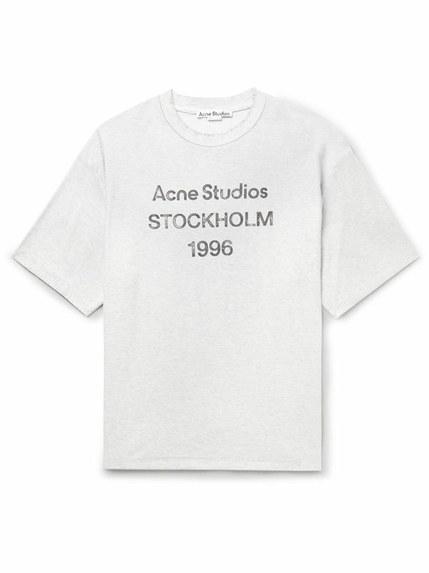Photo: Acne Studios - Oversized Distressed Logo-Print Cotton and Hemp-Blend Jersey T-shirt - White