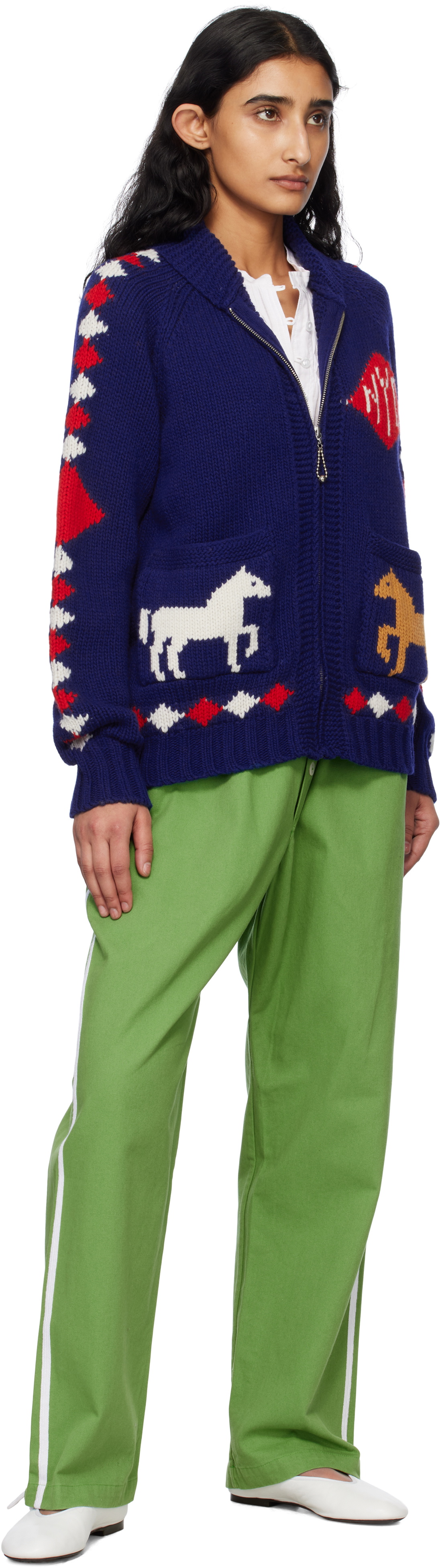 Bode Navy Diamond Corral Cardigan