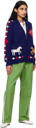 Bode Navy Diamond Corral Cardigan